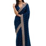 Women Vichitra Silk Saree with Embroidered Border with Unstitched Blouse Piece | Latest Sarees Bollywood Sari | New Sarees | Saree Blouse| Designer Saree