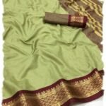 Pandadi Saree Women's Cotton Silk Checkered Saree With Unstitched Blouse Piece