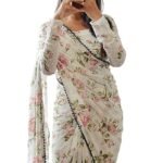 Women's Georgette Digital Printed Ready To Wear one Minute Saree With Unstitched Blouse Piece